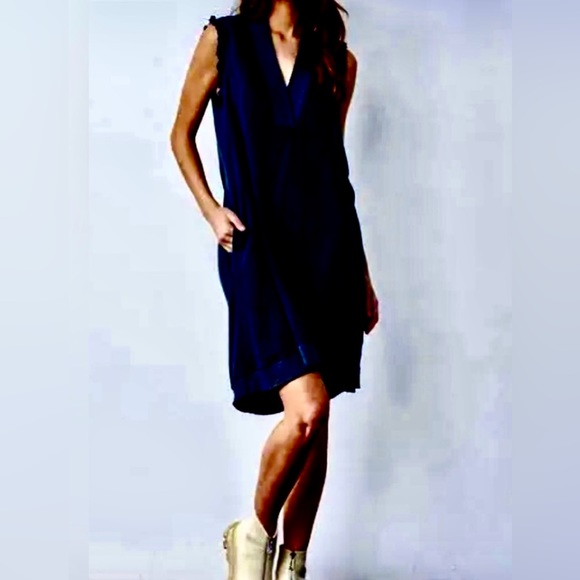 Maven West Black Raw Edge V-Neck Cable Trim Shift Dress – Size Small - Picture 10 of 10